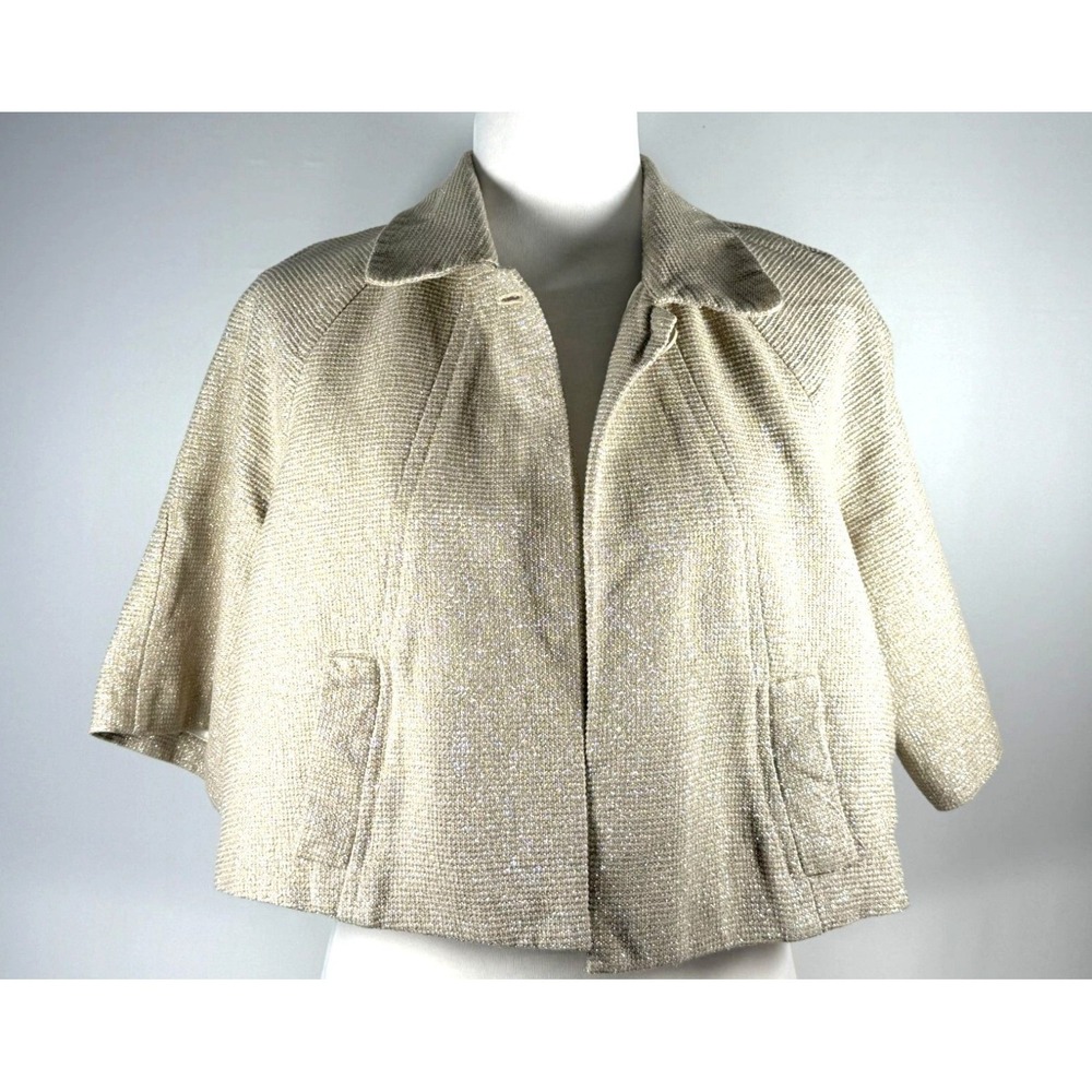 Ana Womens Platinum Colored Metallic Cropped Jacket Size S Retro‎ Glam Y2K Twee